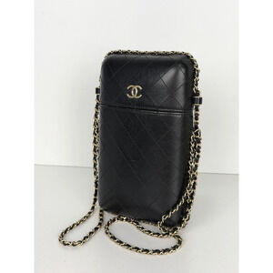 Chanel Phone Holder Quilted Chain Around in Black Lambskin Leather 2018 B1